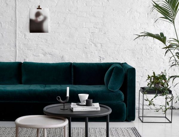 white living room green sofa